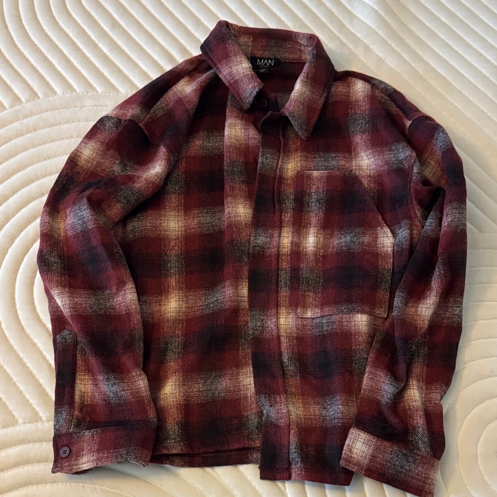BoohooMAN Red and Black Plaid Shirt
